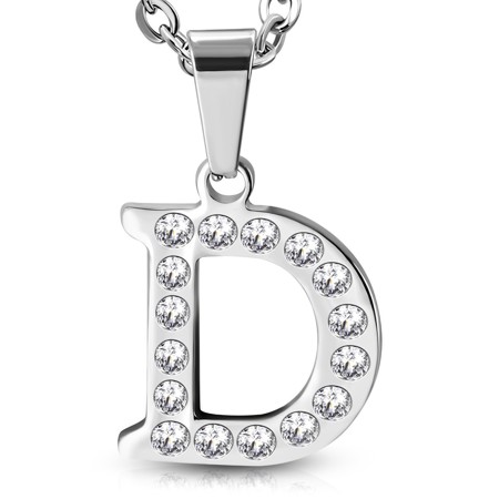Stainless Steel Alphabet Initial Letter Crystals Pendant